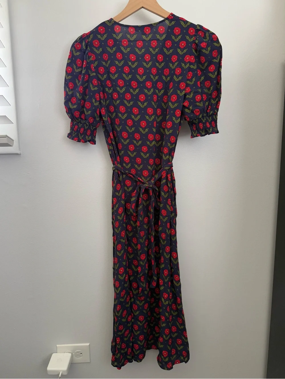 Boden 6 Petite Red Floral Midi Dress Navy Short Sleeve Preppy Cottage Coquette